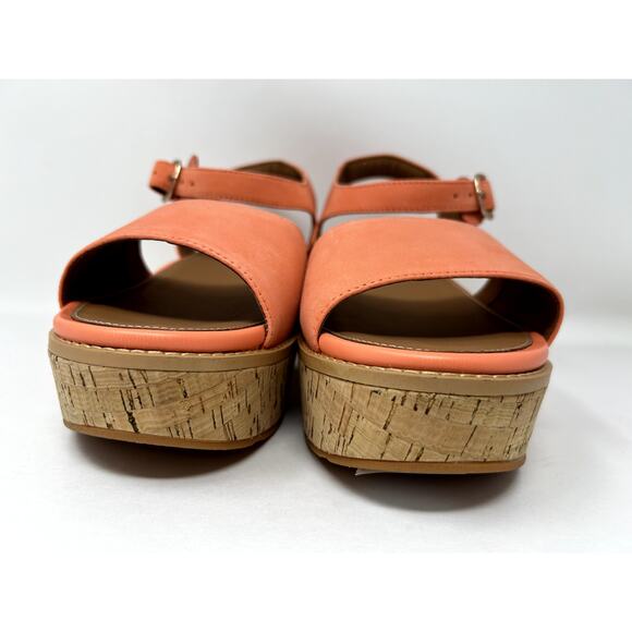 FitFlop Eloise Suede Wedge Sandals Coral Size US 10 Cork Wrap Back Strap Comfort - Picture 5 of 7